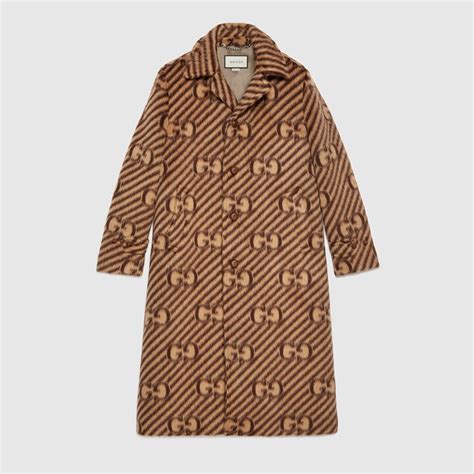 gg stripe wool coat with gucci label|GG stripe wool coat with Gucci label.